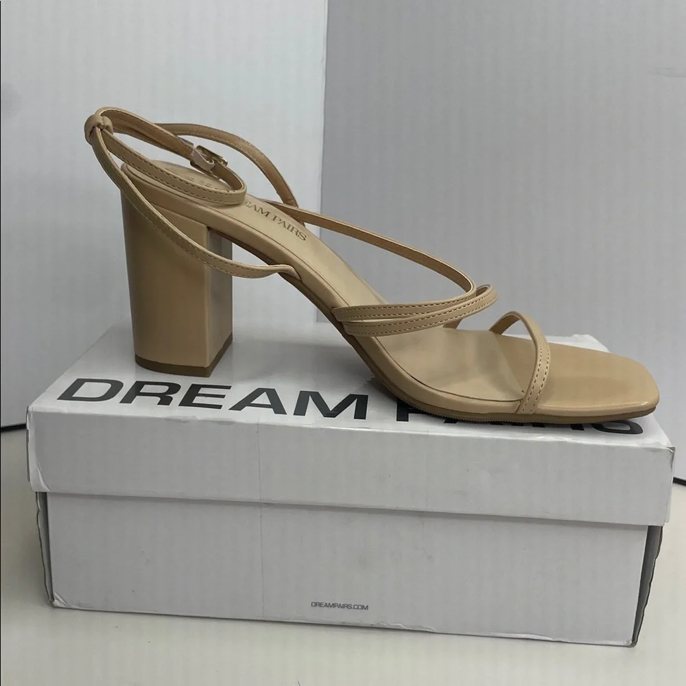 Dream Pairs Women Beige Strappy Block Heel Square Toe Sandals SDHS2428W Size 10 - Picture 1 of 8